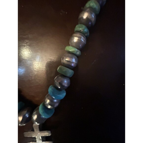 VTG Native American Silver Turquoise Bead Necklace Isleta Cross Dragonfly - Picture 8 of 12